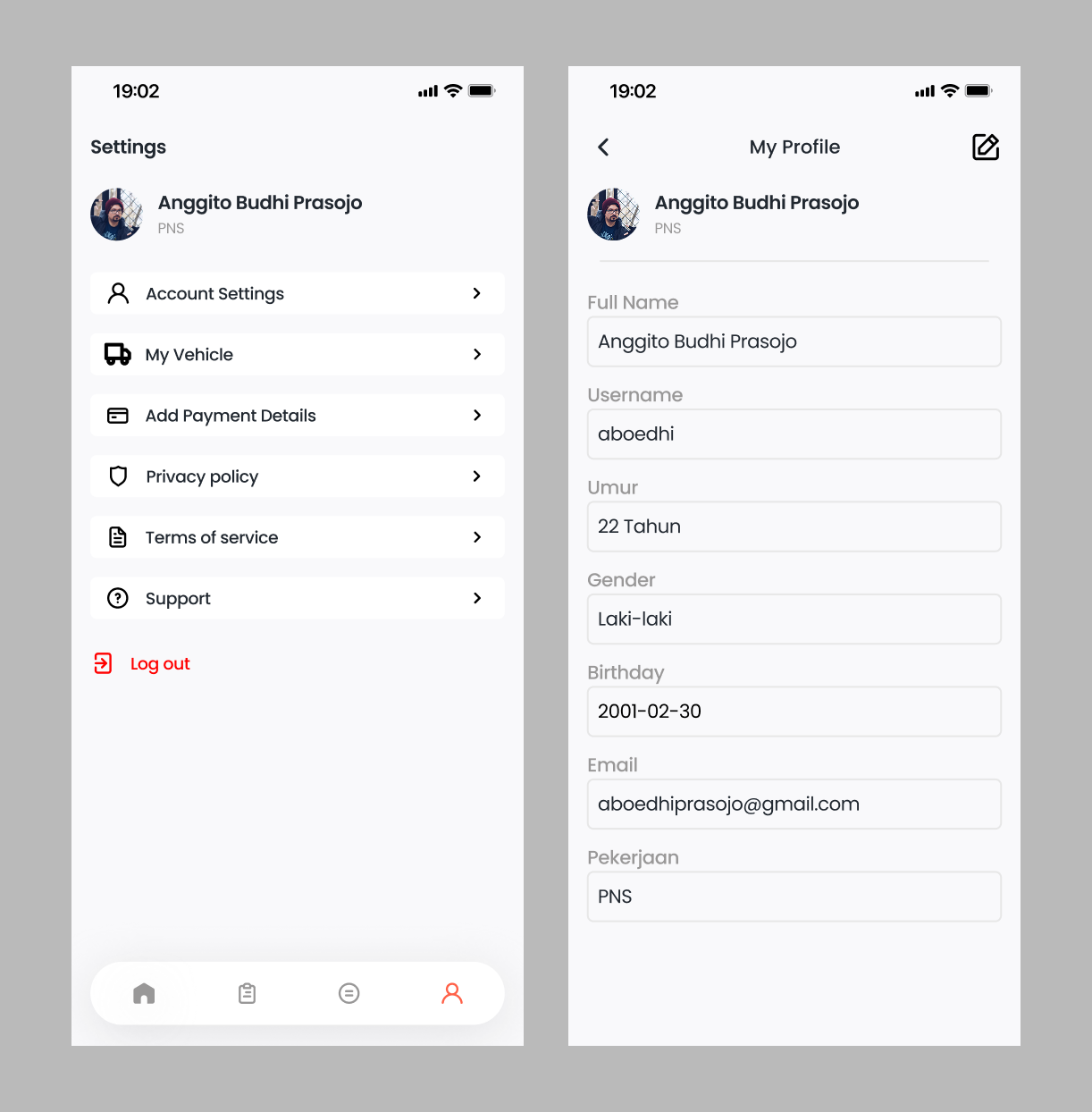 Prototype Halaman Setting Profile
