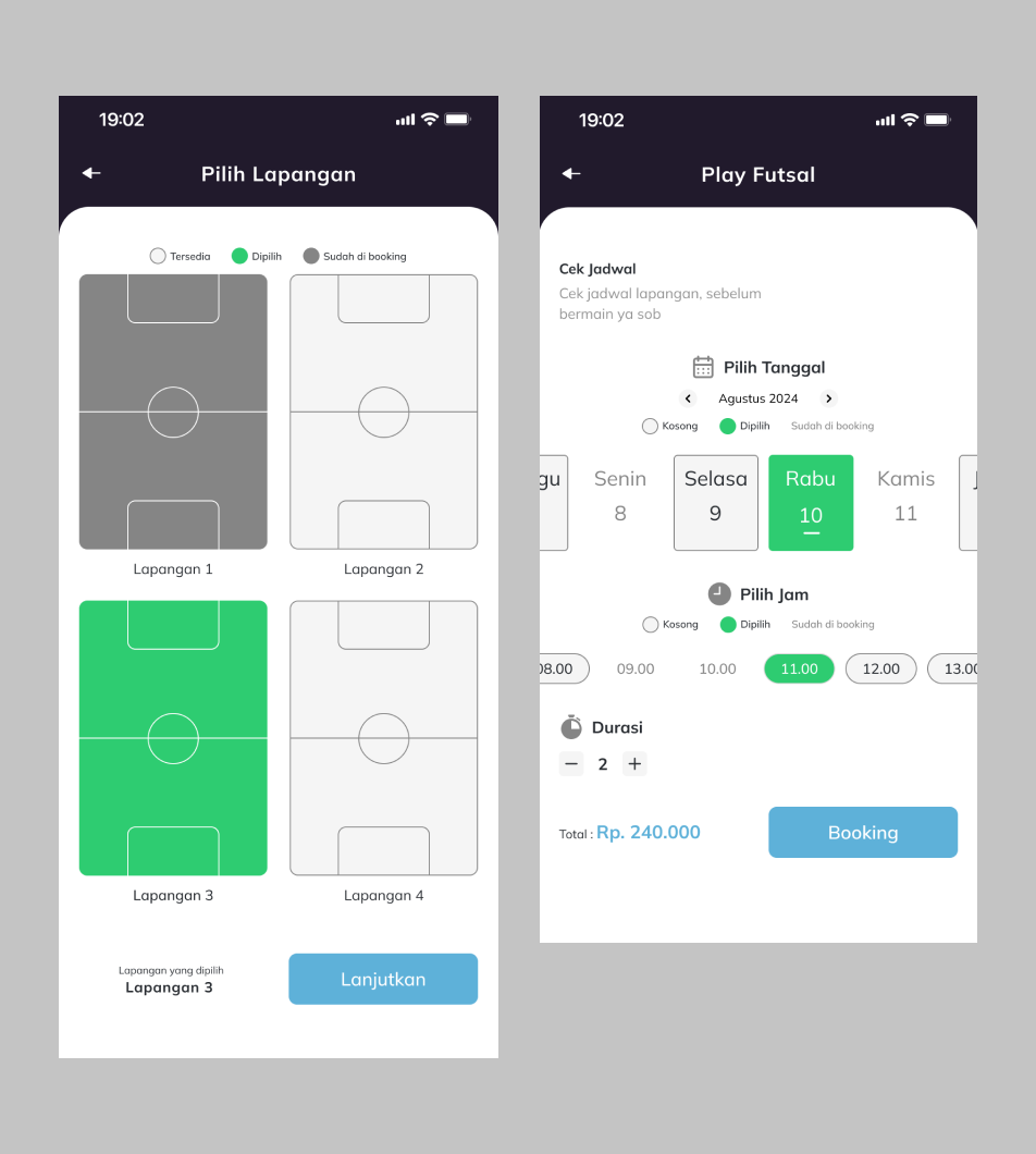 Prototipe Halaman ketersediaan lapangan dan atur waktu