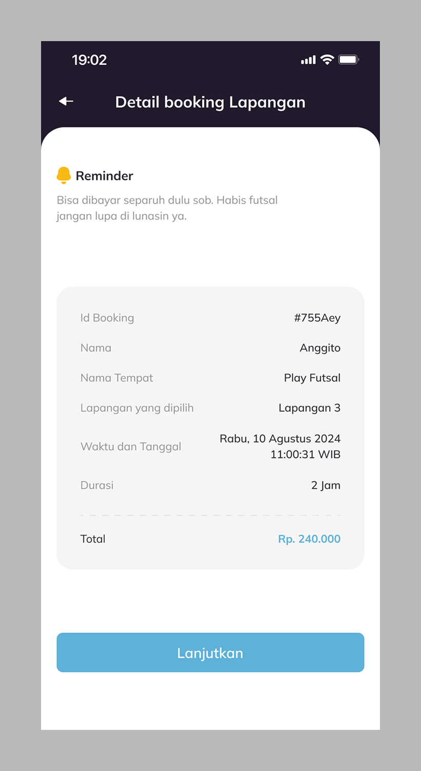 Prototipe Halaman Ringkasan Detail Booking
