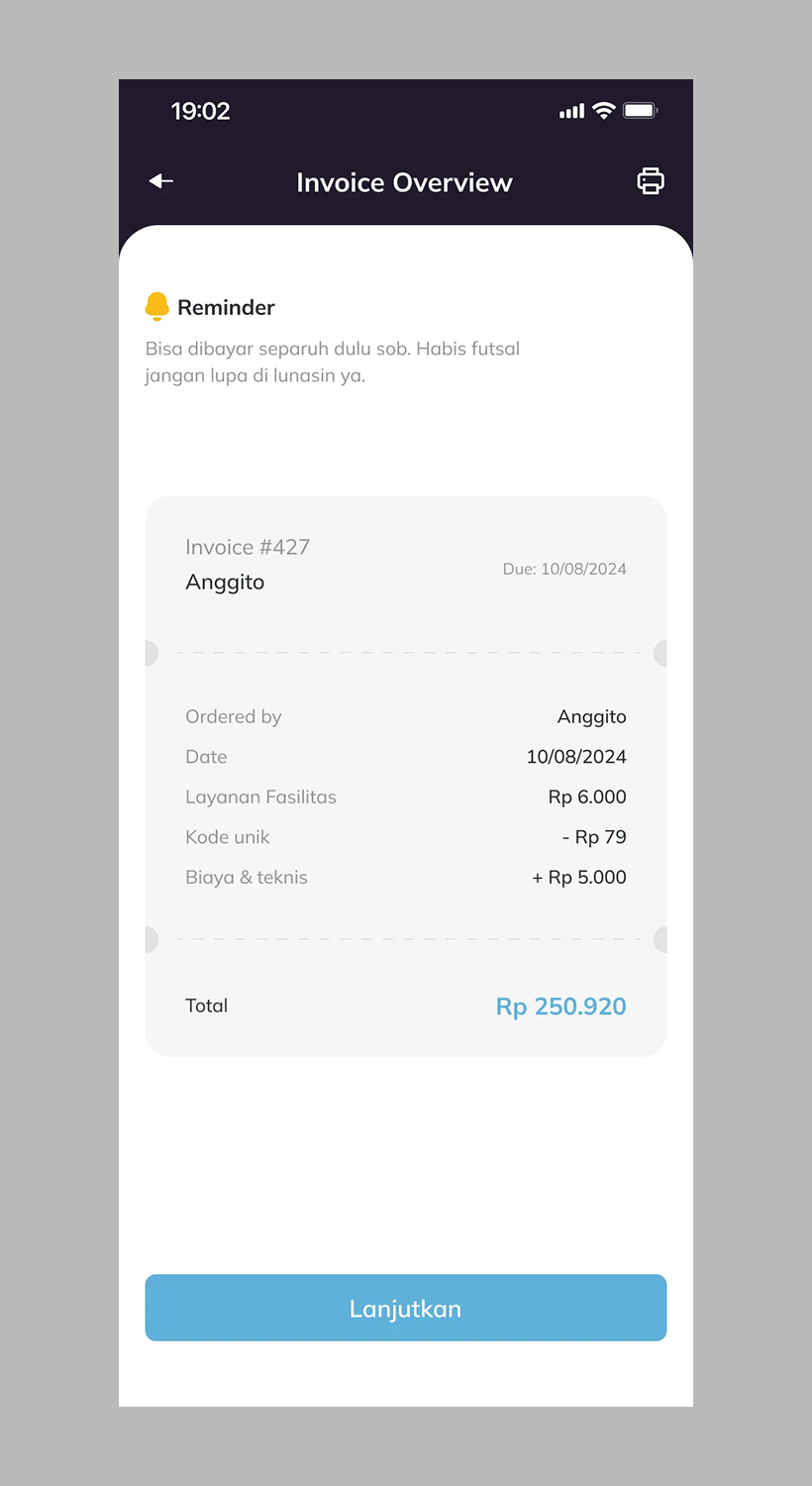 Prototipe Halaman Invoice Overview