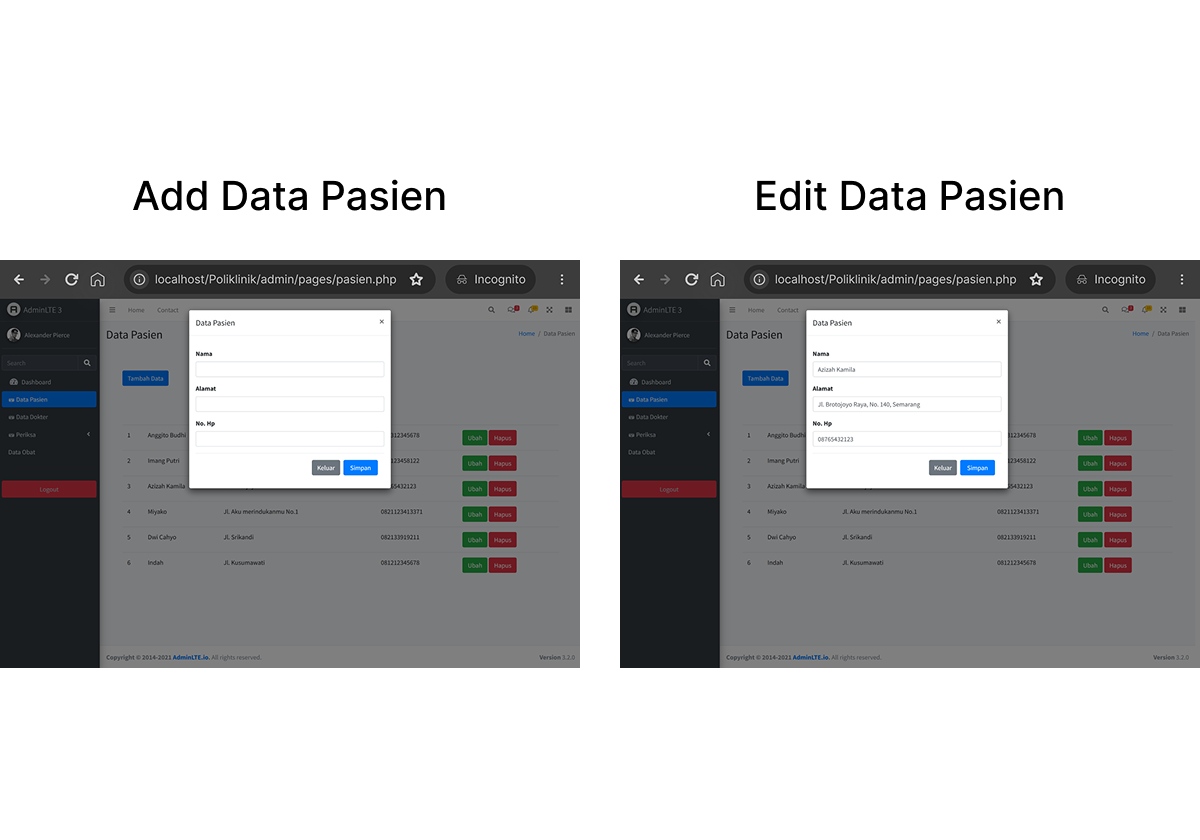 Dashboard Add / Edit Pasien